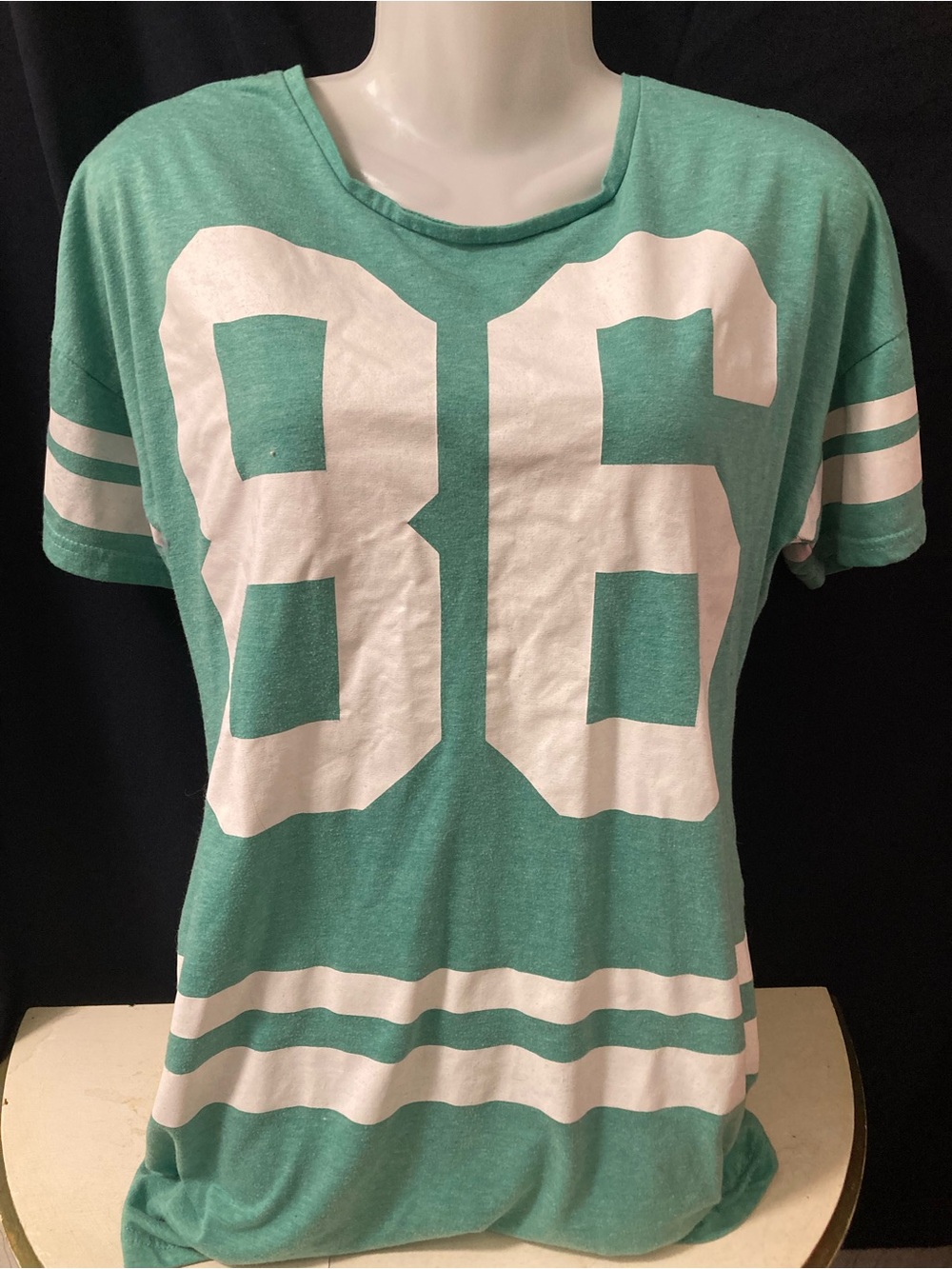 Green and White Womens Jersey Top - Casual Athletic Tee Small/Medium